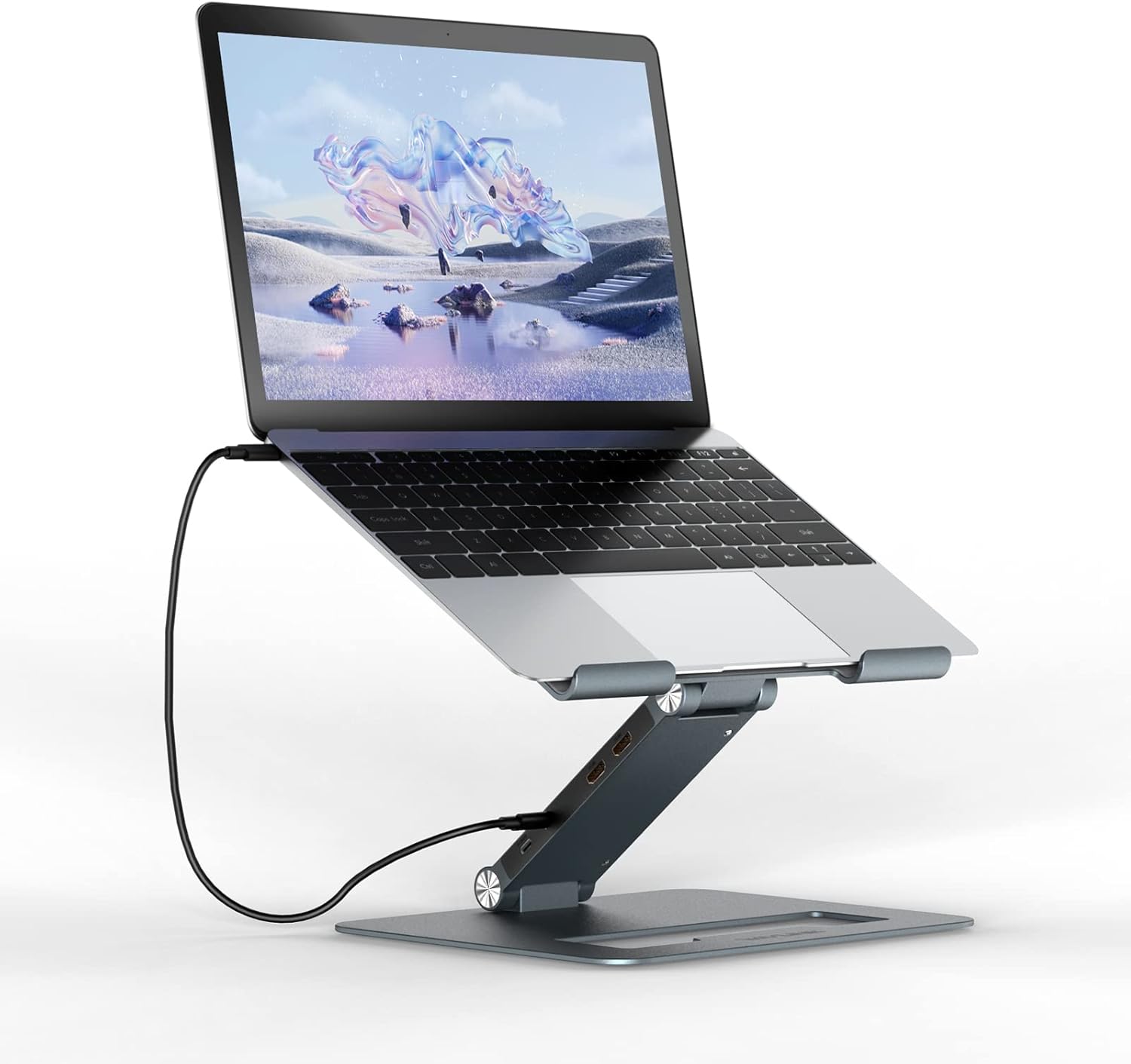 WAVLINK Adjustable Aluminum Laptop Stand with USB C Dock, Ergonomic Portable Computer Riser for MacBook, Windows, 10"-17" Notebook and Tablet(2HDMI,PD3.0,SD/TF,RJ45 Ethernet,2USB 3.0 Ports)