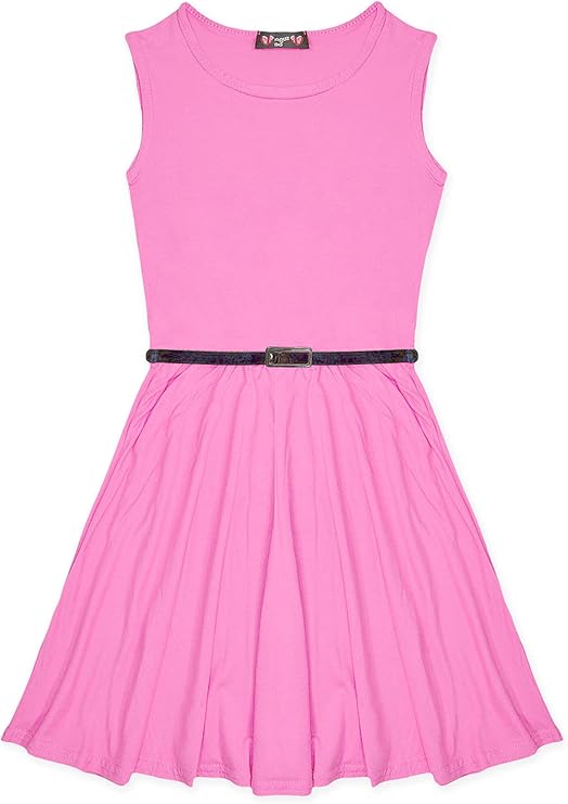 Aelstores Abito Gonna Skater Per Ragazze 7-13 Anni - Con Cintura, Vintage, Senza Maniche, Vari Colori - 5