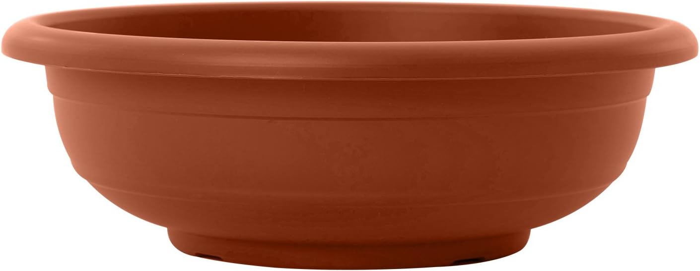 ALMI Kineret Round Plastic Planter Bowl - Large Indoor Outdoor Lane Shape Plant Pot, Patio Deck Or Garden Handmade Planters, Flower Pot, 16-Inch, Terracotta