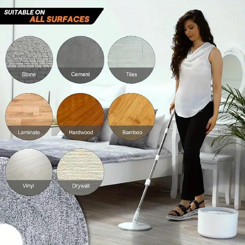 Image of Spin Mop with Bucket Deluxe System for Floor Cleaning - 360 Flexible Mop with Self Separation Dirty and Water System 2 Pcs Reusable Microfiber for All Types of Floor Cleaning (A-Grey)