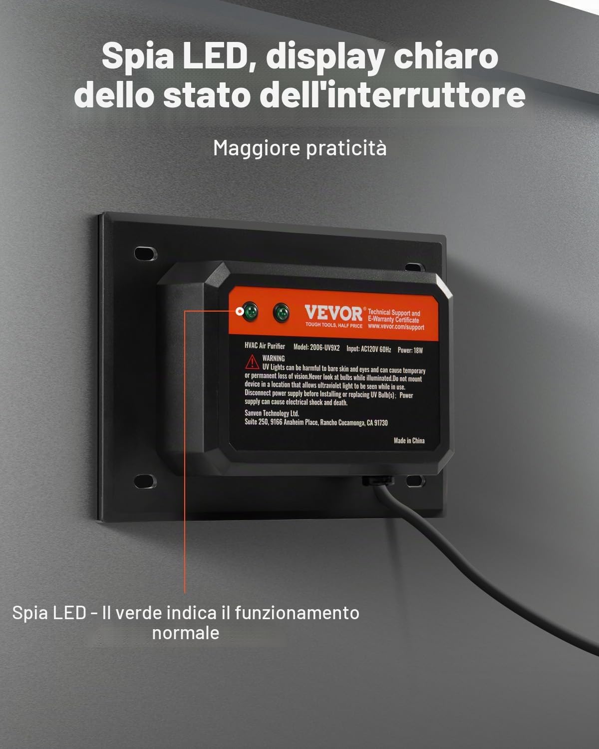 VEVOR Purificatore d'Aria HVAC per Tutta la Casa, Luce UV UVC nel Condotto per Aria Condizionata, Depuratore d'Aria con 2 Lampadine di Ricambio, Luci UV HVAC per Sistemi AC, 18 W 175 x 126 x 217 mm