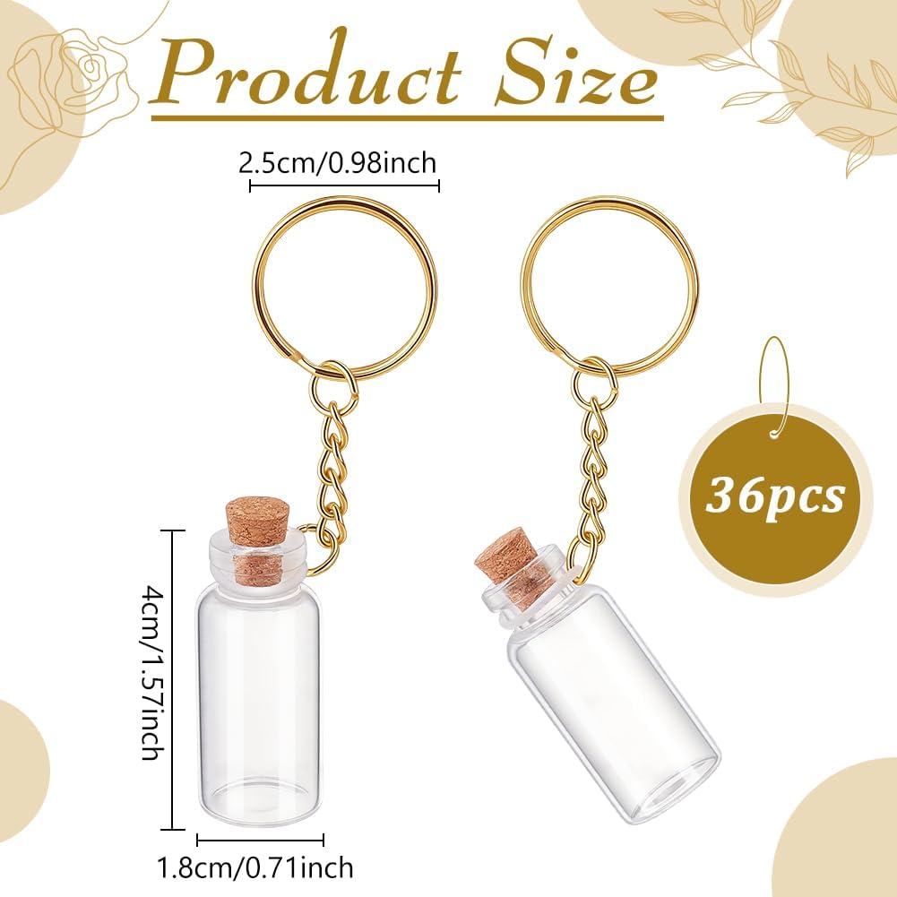 WEBEEDY 36 Pcs Mini Glass Bottles Keychains with Cork, 5ml Tiny Glass Wish Jar Seasoning Bottles Message Potion Bottle for Backpack DIY Crafts Wedding Party Favors Birthday Gifts Home Decor