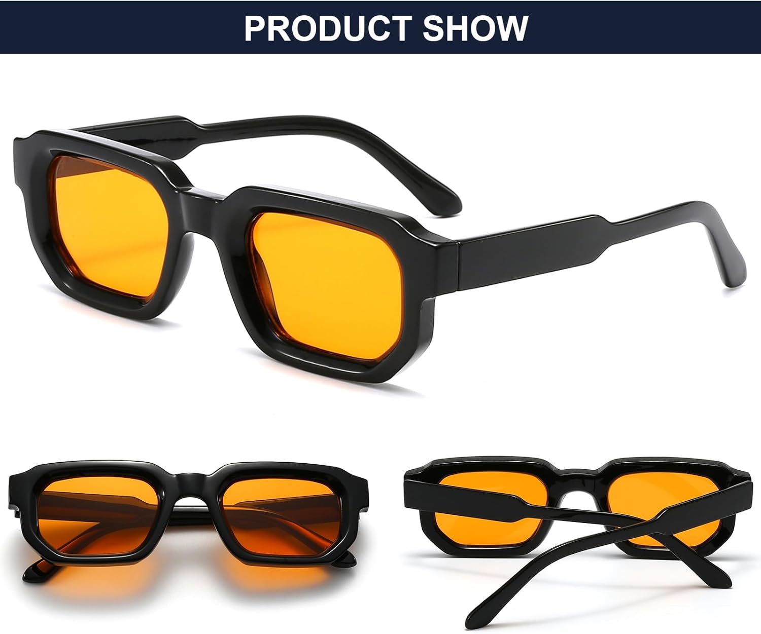 Mirkcittle Sunglasses Square Thick Frame Sunglasses for Women Men Trendy Chunky Rectangle Sun Glasses 90s - Image 3