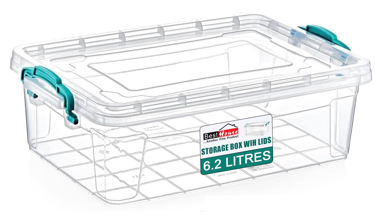 Best House|Plastic Storage Box with Lids |Size 6.2L(L:36.8cm W:23.5cm H:12cm)|Set of 1|Stackable Clear Durable Multipurpose Office supplies Home Kitchen Tools Crafts Household Versatile(SMALL Size)