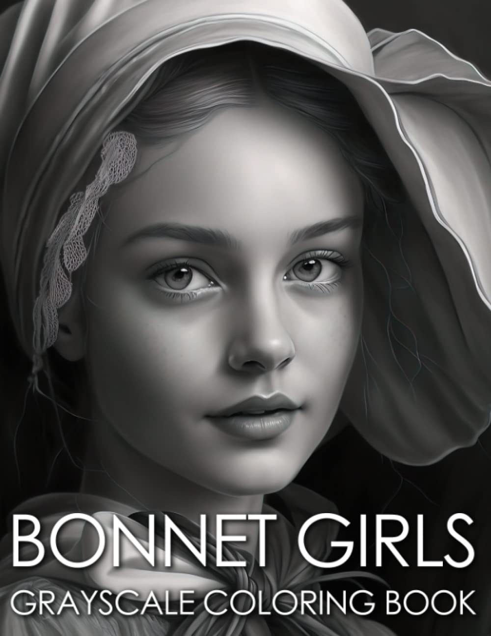 Bonnet Girls Grayscale Coloring Book: Enchanting World of Flower Girls Portraits Coloring Pages For Adults Stress Relief, Relaxation, and Creativity