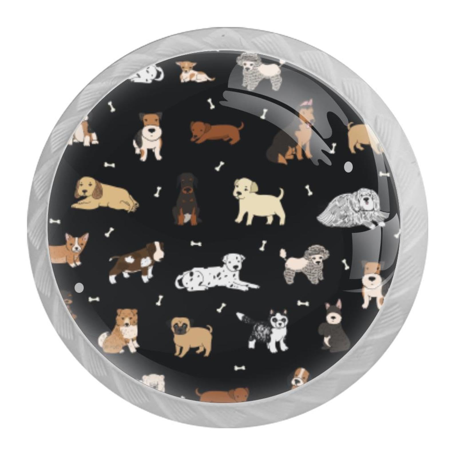 Tqmspg Multi14 4 Pieces Drawer Pulls Dogs Pattern Door Knobs Dresser Handles For Kitchen Wardrobe Cupboard Hardware Furniture