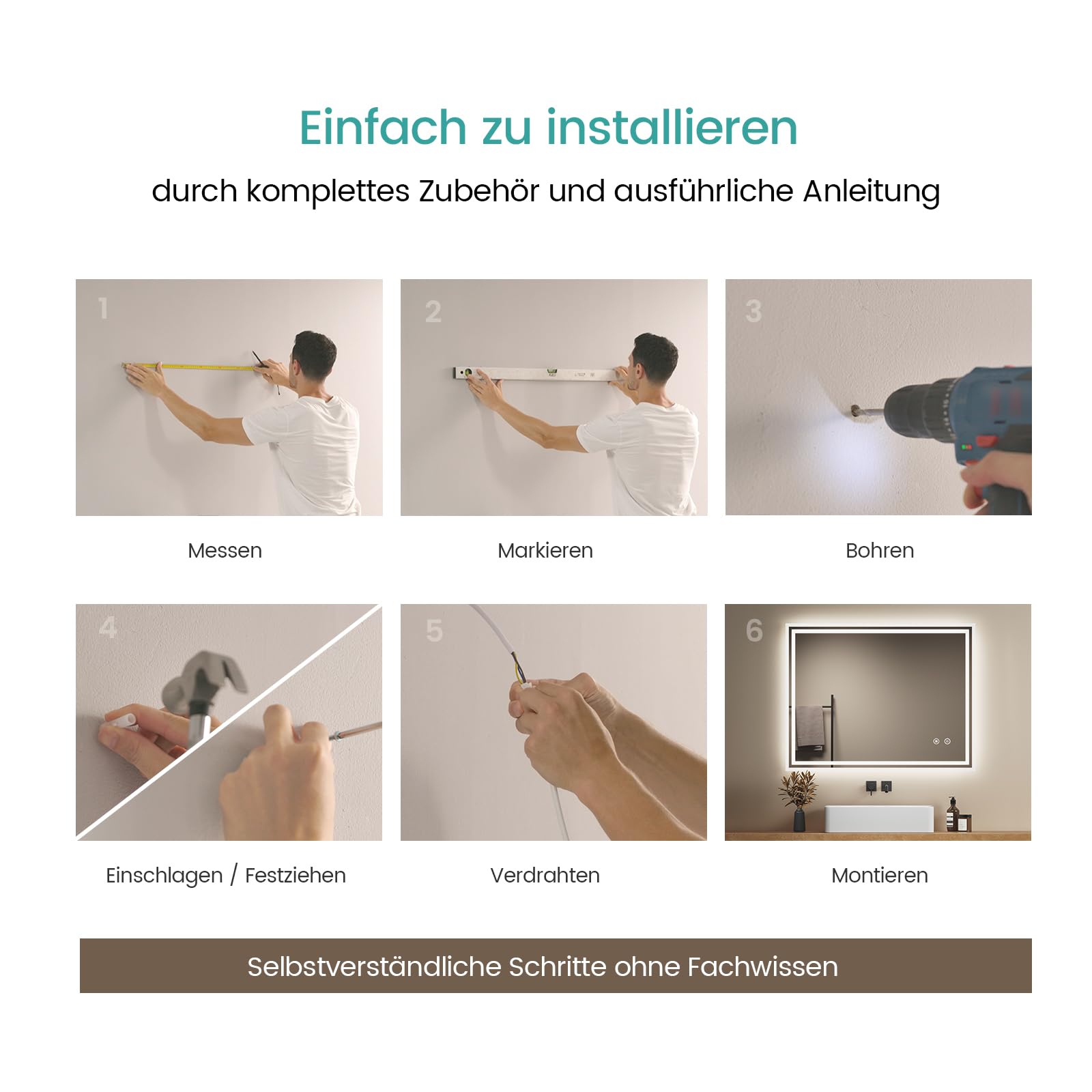 EMKE Badspiegel mit Beleuchtung 90x70cm, Badezimmerspiegel mit Touch, Antibeschlag, Kaltweiß Licht dimmbar, Speicherfunktion und automatischer Abschaltung nach 3 Stunden, ideal für Badezimmer