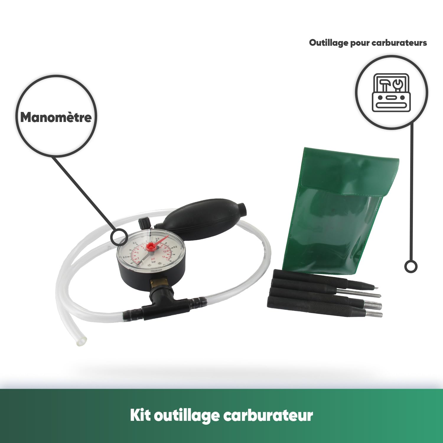 UNIVERSEL – Kit de herramientas de carburador – Estuche de control de sellado con manómetro + herramientas