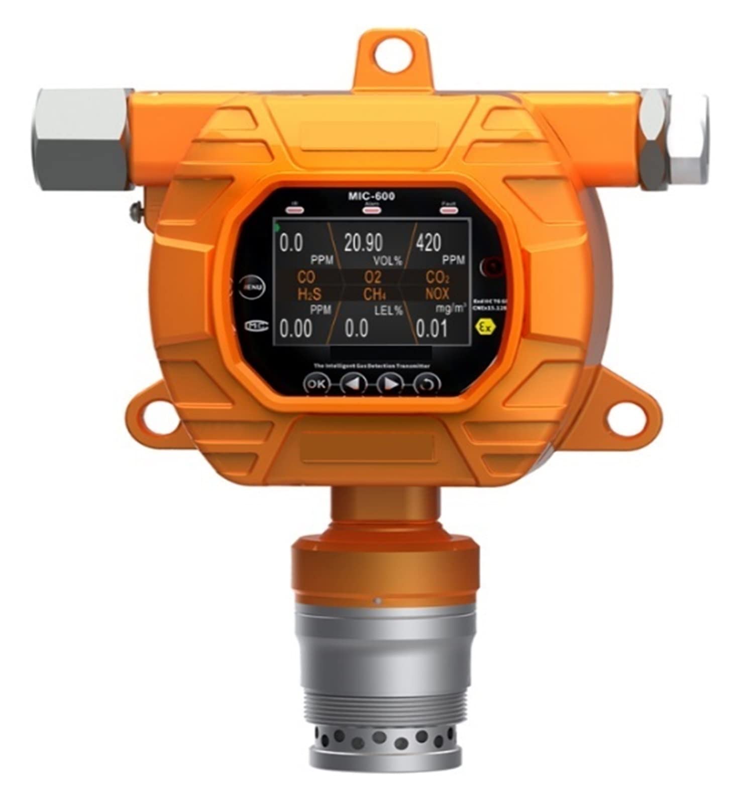 Gasdetektoren, Gasdetektor, Überwachung mehrerer Gase, CO, H2S, O2, Ex, CO2, NOX, LCD Hohe Präzision anzeigen, gelb(Ex:0～100% LEL)
