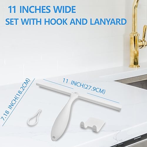 Miniatura 6 de Escobilla de ducha para puertas de vidrio, escobilla ergonómica de silicona antioxidante de 11 pulgadas con marco de acero inoxidable para puerta de