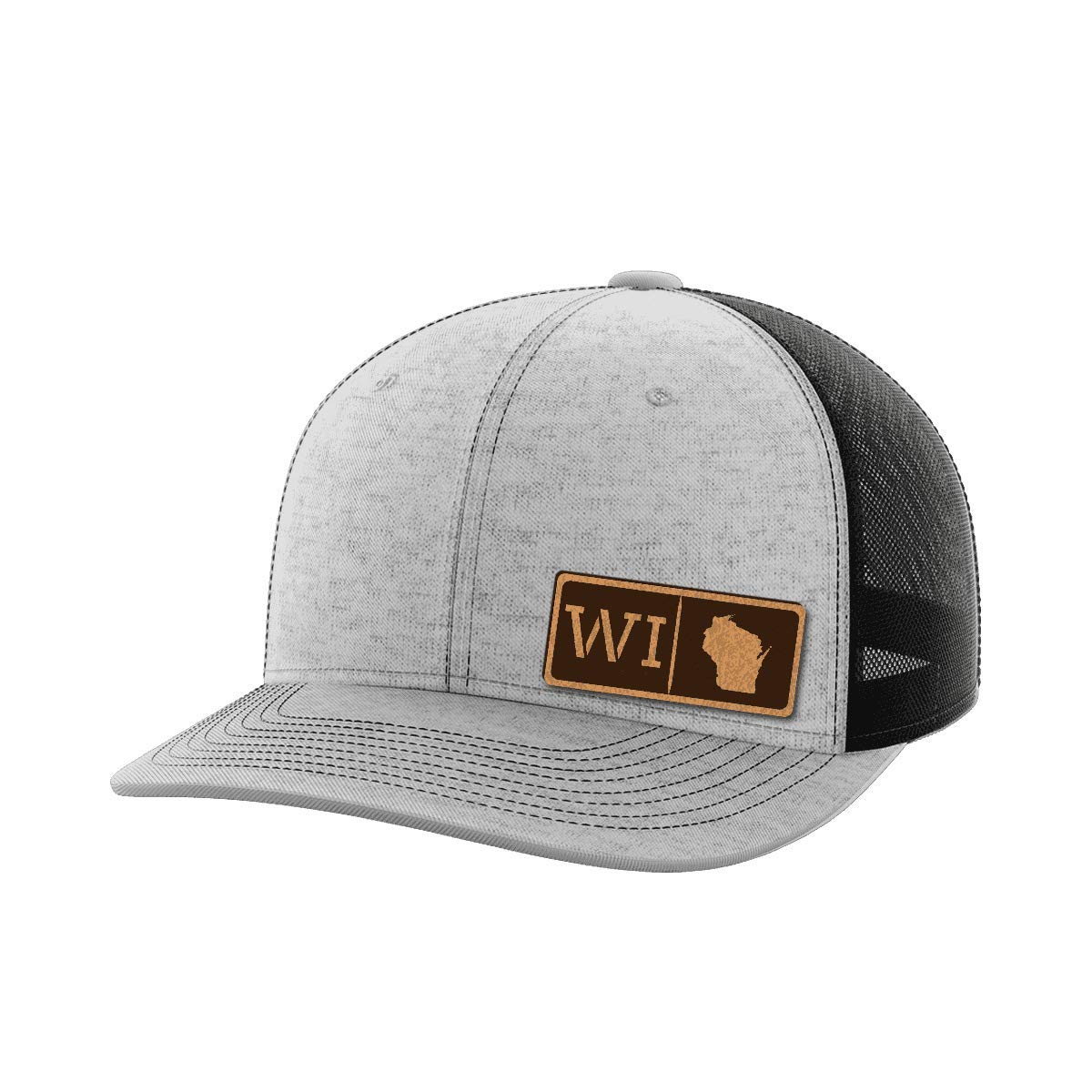 Greater HalfWisconsin Leather Patch Trucker Hat – USA Made Adjustable Snapback Mesh Cap – Homegrown – 6-Panel Mid Profile