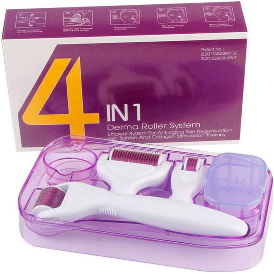 4-in-1 reeks van microneedle roller set schoonheid en gezichtsverzorging, meer dan 540 soorten microneedle rollen gebruikt voor Huid Regeneratie Anti Verouderen, Wit