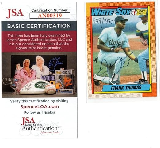 FRANK THOMAS Signed Auto Inscribed #'d 929/1990 TOPPS ROOKIE Card 1990 #414 JSA - Baseball Slabbed Autographed Cards