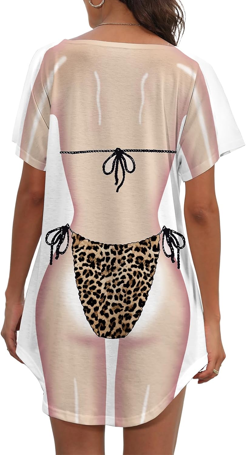 Women's Bikini Body Printed T Shirt Short Sleeve Beach Cover Up Luau Party Hawaiian Shirt image 4