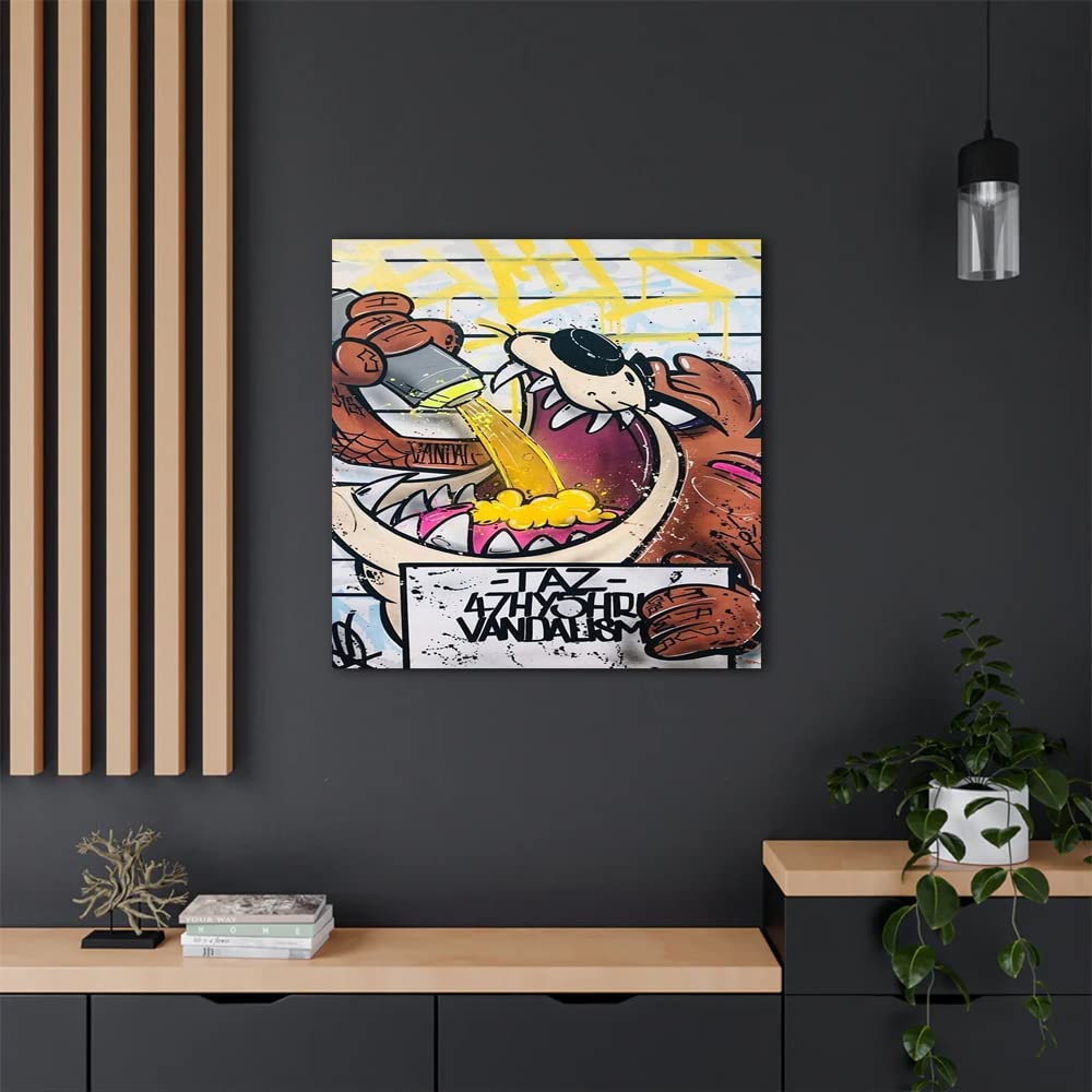 VERRE ART Printed Framed Canvas Painting for Home Decor Office Wall Studio Wall Living Room Decoration (14x14inch Wrapped) - Taz Cat Grafitti Art
