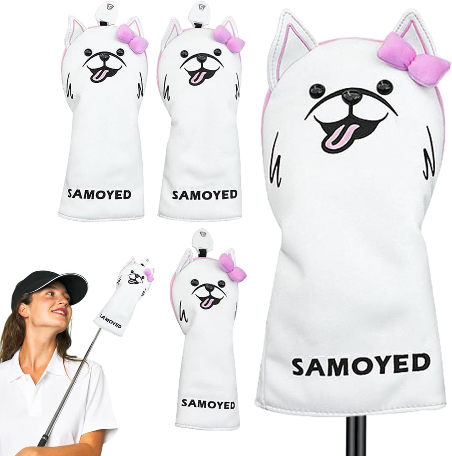 Golf Club Head Covers for Woods,4X Dog Design Driver Covers for Golf Clubs - Wear Resistant Headcovers with Soft Plush Lining, Golfer Accessories