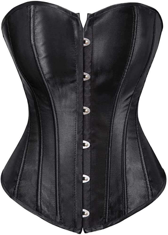 New-Cool Women's Black2 Bustiers Corsets Sexy Satin Waist Cincher Corsets Nightwear For Club Bar Plus Size Lingerie Lace Up Bodyshaper Top (,L(8-10))