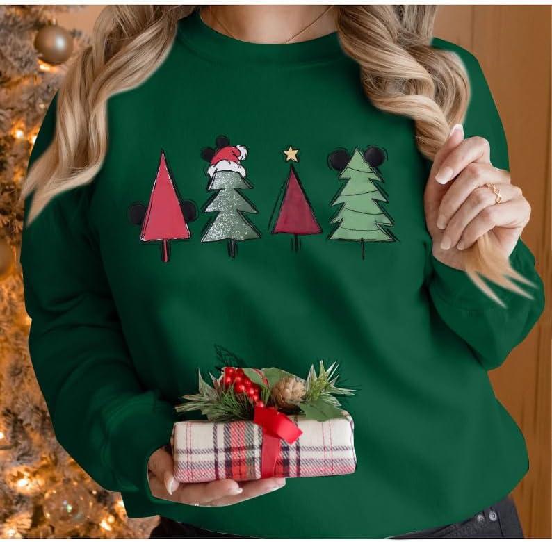 JINTING Christmas Sweatshirt for Women Christmas Tree Pullover Xmas Holiday Crewneck Sweatshirts Long Sleeve Top - Image 3