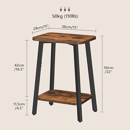 Miniatura 3 de Mesa auxiliar, mesa auxiliar pequeña, mesita de noche con estantes de almacenamiento de 2 capas, mesa de sofá para espacios pequeños, marco estable,