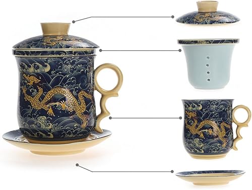 Miniatura 10 de Conveniente sistema de preparación de té de hojas sueltas para oficina de viaje, infusor de taza de té de porcelana azul y blanca de Jingdezhen,