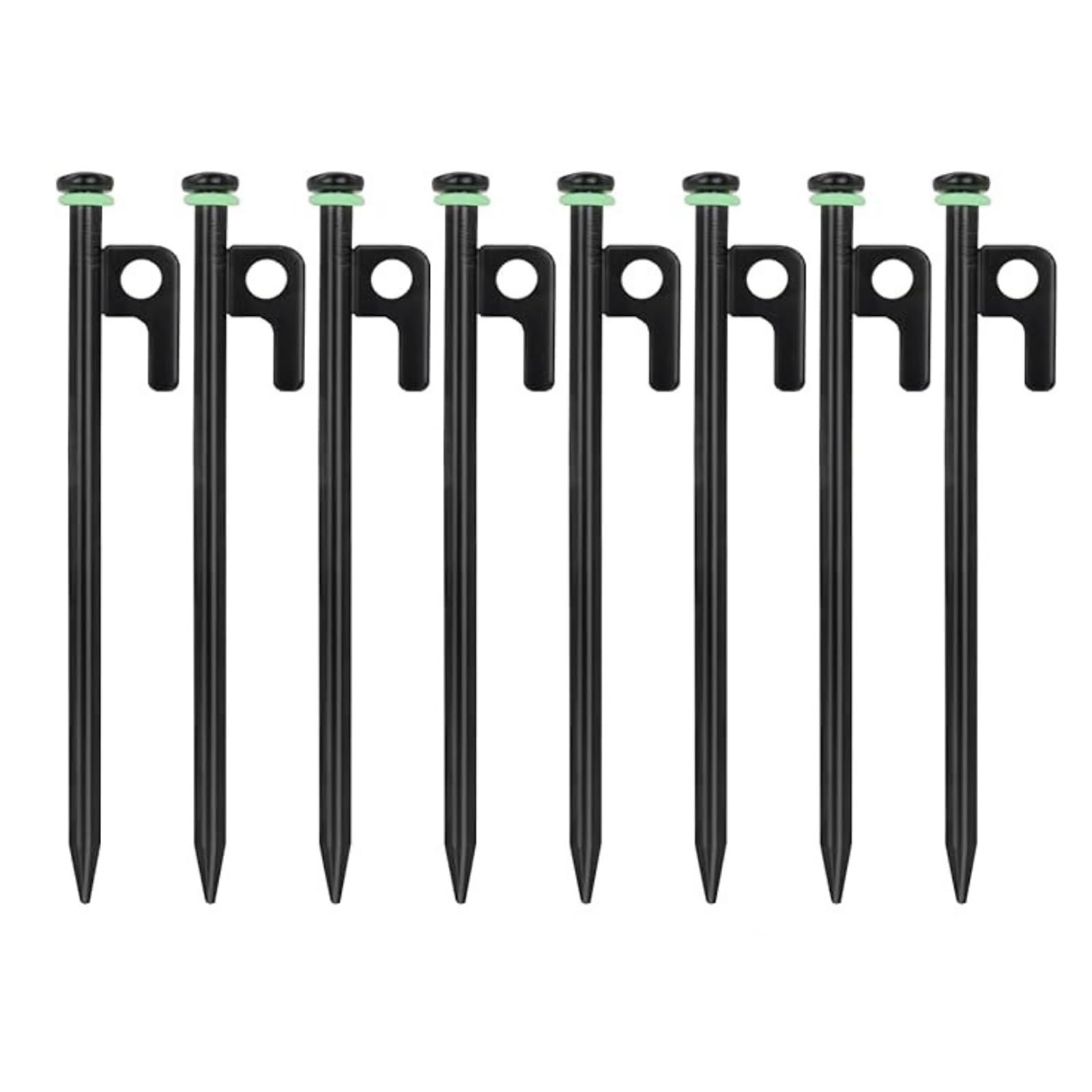 Aouuec 8 Pcs Heavy Duty Tent Stakes with Fluorescent Rings - 20 cm High Carbon Steel Tent Pegs with Hook & Hole, Thickened Ground Stakes for Camping, Hiking, Gardening & Hard Ground (20, Centimeters)