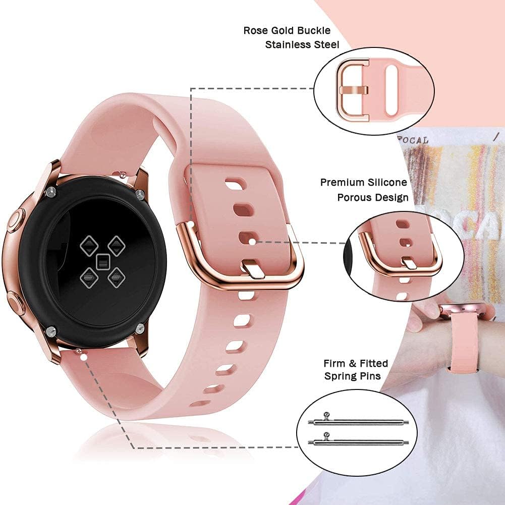 Huadea Compatible with Samsung Galaxy Active 2 Bands/Galaxy Watch 4 Band 44mm 40mm/Active/Watch 4 Classic Band 42mm 46mm/Galaxy Watch 3 Bands 41mm Rose Gold Buckle (10-Pack)