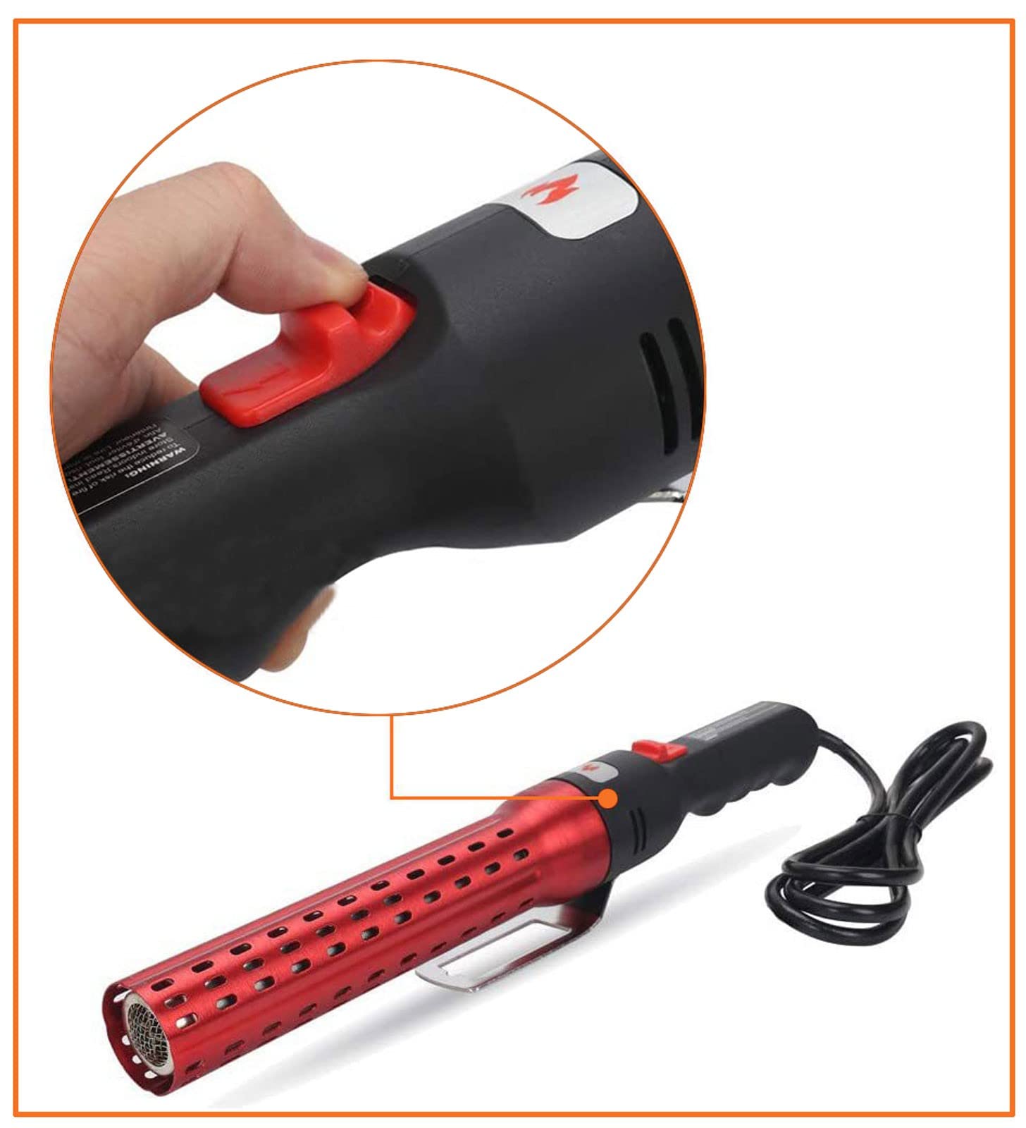 Elektrischer Holzkohleanzünder Multifunktions Anzünder mit Verbrühschutz Bügel für Kamin Lagerfeuer Feuerschale, 2000W/650 °C, Rot, ABS, Aluminiumlegierung, Modern