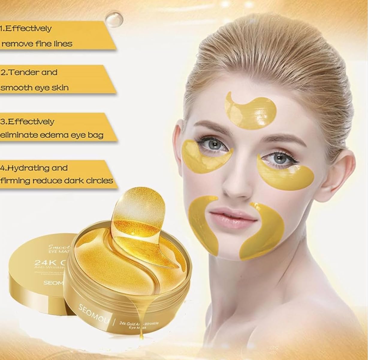 Luxelining 24k Gold Under Eye Patches (60 PCS) eye mask, Collagen Skin Care Products, Eye Patches for Puffy Eyes masks for dark circles, Wrinkles and puffiness, Revitalises and Refreshes Your Skin 4