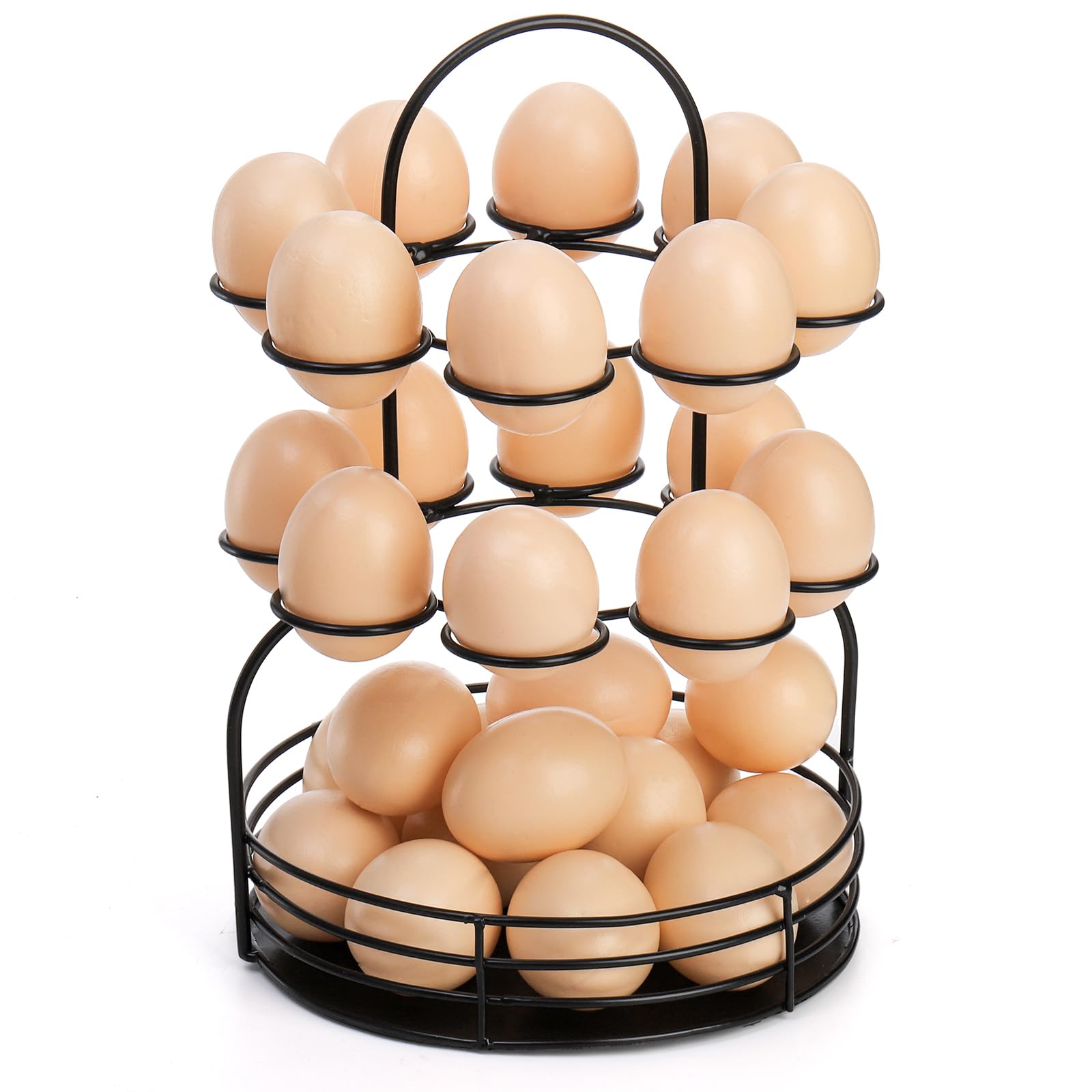 Yopay Metal Egg Holder, Countertop Chicken Egg Storage Display Rack, 3 Layer Vintage Fresh Gathering Basket with Handle, Farmhouse Easter Egg Display Holder for Refrigerator, 16 Eggs+