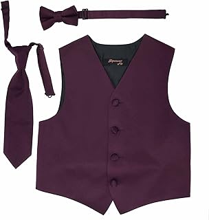 Boys Formal Suit Tuxedo Vest Tie and Bowtie Set Variety of Colors