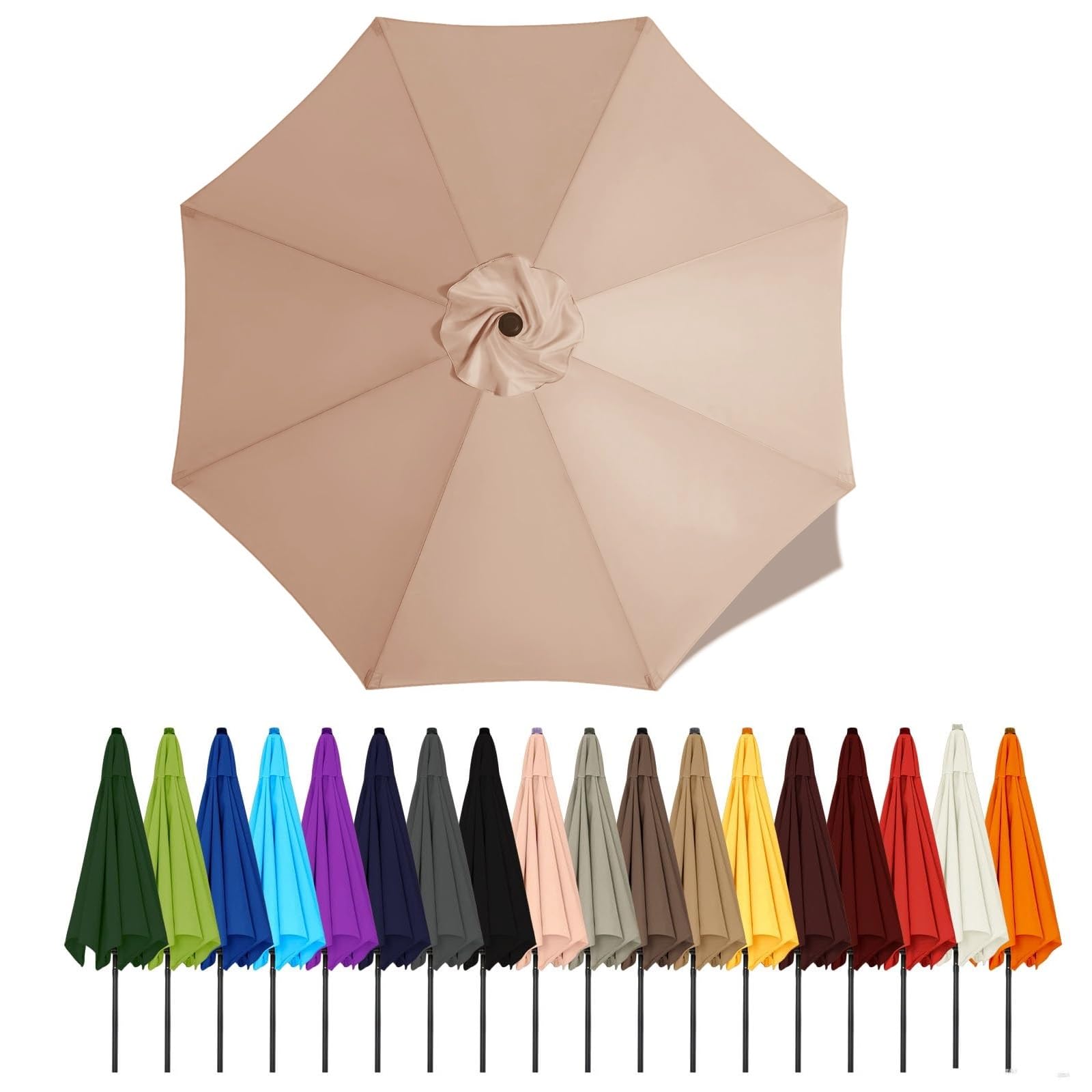 Umbrella Canopy Replacement Outdoor 6/8 Rib 6FT 7FT 8FT 9FT 10 FT 11FT, Market Patio Table Cover For Backyard Garden Courtyard Swimming Pool Lawn, Market Umbrella Top(Champagne,3m - 6Ribs)