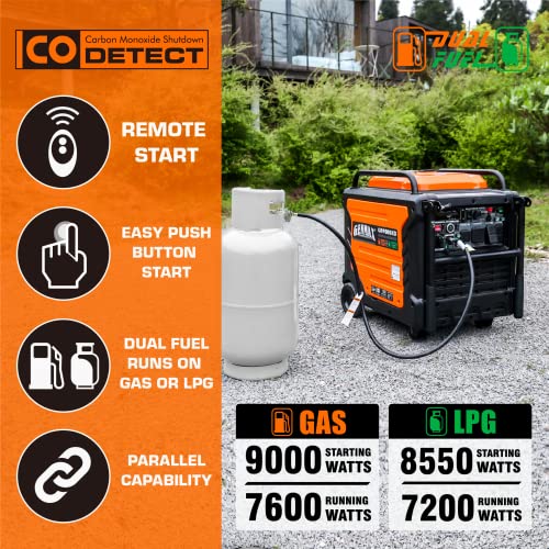 Genmax Portable Inverter Generator, 9000W Super Quiet Gas Propane Powered Engine With Parallel Capability, Remote/Electric Start, Ideal For Home Backup Power.epa Compliant (Gm9000Ied) #TOP2