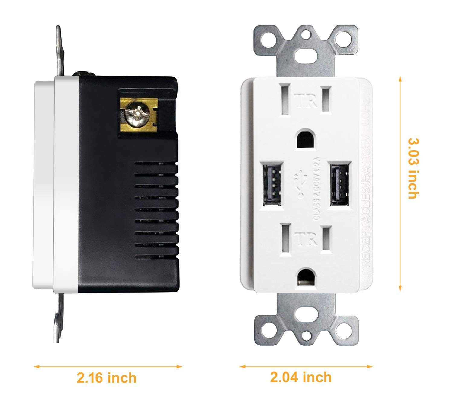 Outlet with USB High Speed Charger 4.8A Charging Capability, Child Proof Safety Receptacle 15 Amp, Tamper Resistant Wall Plate UL Listed White MICMI (4.8A USB outlet 15Amp White 10pack)