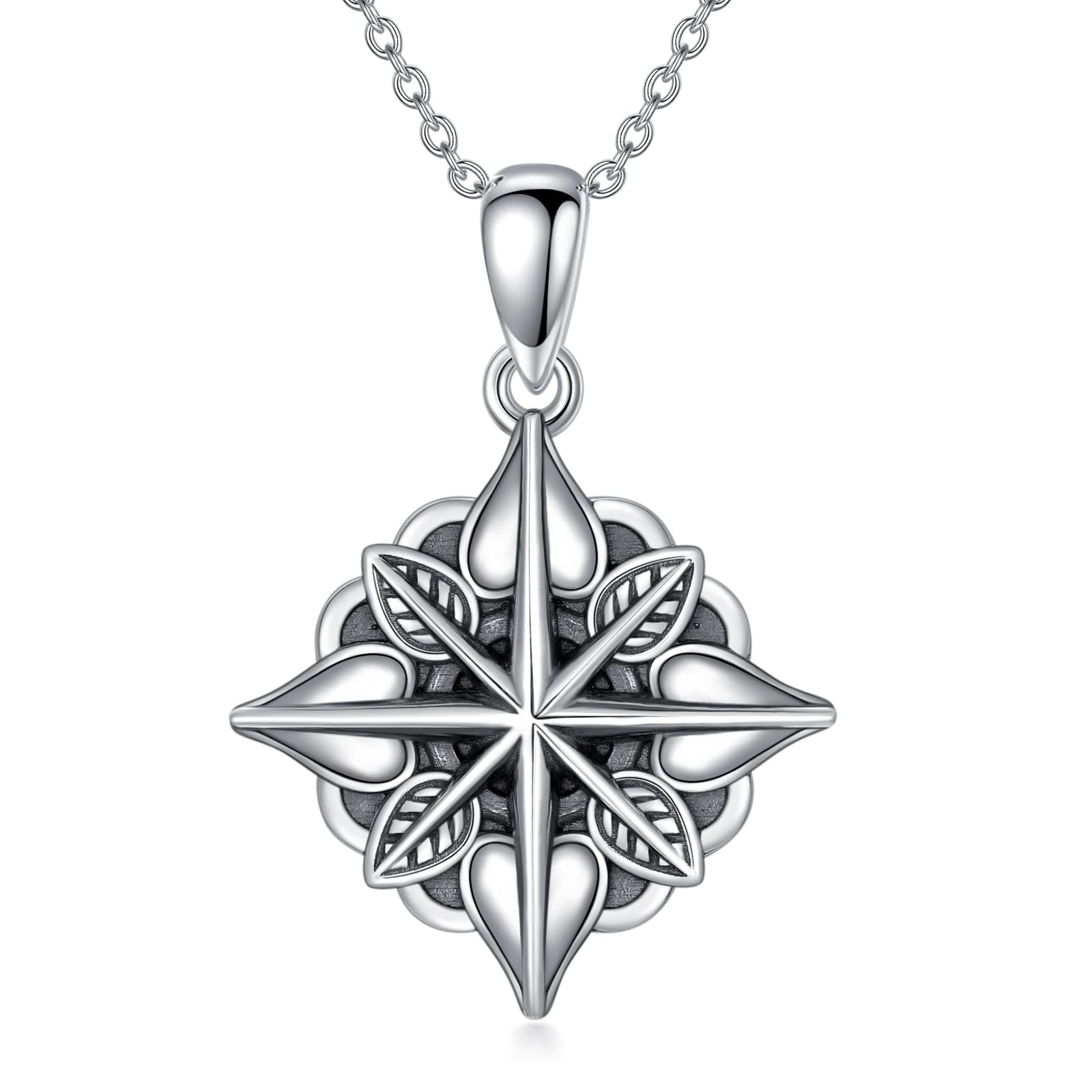 ROMANTICWORK - Collar de flor de loto de plata de ley con colgante de loto, piedra de luna, libélula, brújula, mal ojo, joyas para mujer y niña