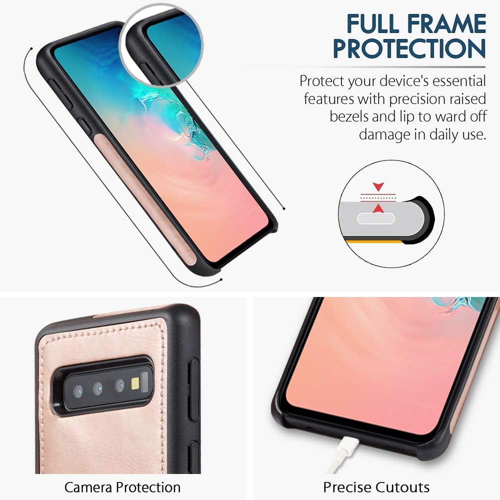 CASEOWL Galaxy S10 Plus Cases,Magnetic Detachable Lanyard Wallet Case with [8 Card Slots+1 Photo Window][Kickstand] for Galaxy S10 Plus,2 in 1 Premium Leather Removable TPU Case(White&Rose Gold)