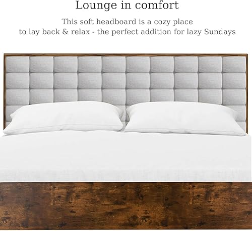 Miniatura 3 de HOMBCK Base de cama matrimonial con cabecero, base de cama de madera con cabecera cuadrada copetuda, cama de plataforma tapizada, resistente,