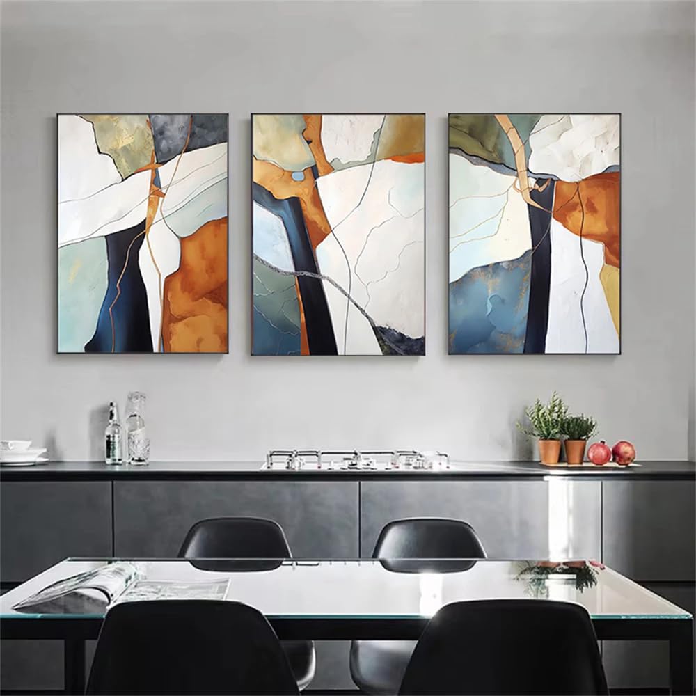 Póster abstracto de bloques de color azul y naranja sobre lienzo para decoración de paredes 7