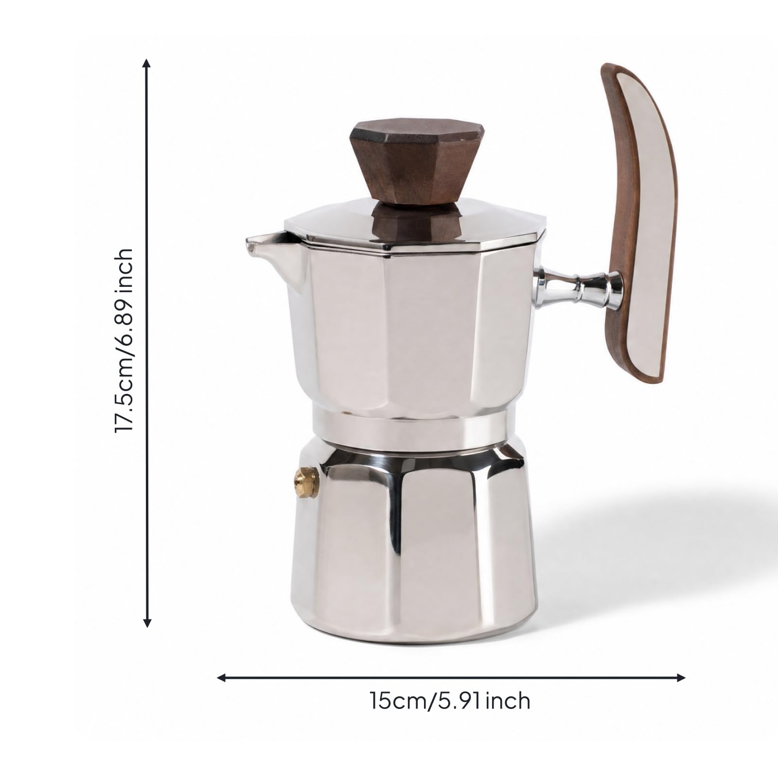 Cafetera Cafetera Italiana Acero Inoxidable Resistente Al Temperatura Italiana con Mango Madera Uniforme para Cocina, Oficina