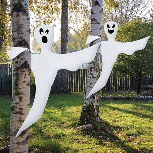 Image of JOYIN Halloween 2 Pcs Tree Wrap Ghost Decoration Outdoor, 53 inch Bendable Flying Ghost for Trees Yard Lawn Garden Prop, Party Supplies, Haunted House Indoor Decor