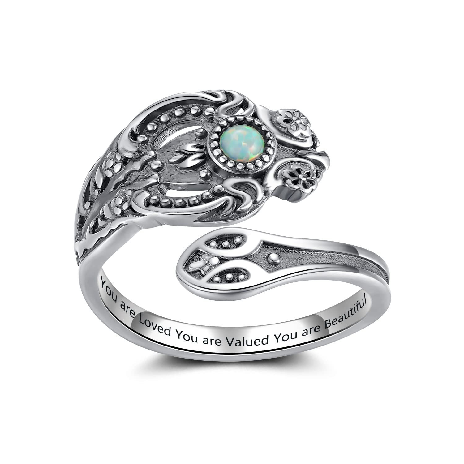 Vintage Hug Feather Cross Spoon Ring