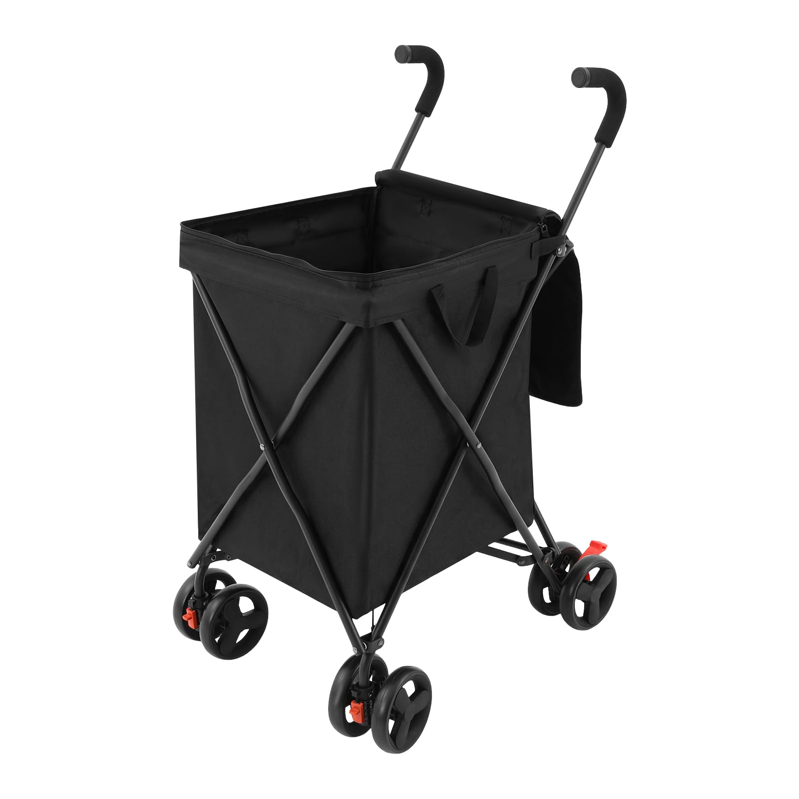 Einkaufstrolley, Faltbarer Einkaufskorb mit 4 Rollen, Einkaufskorb mit Fußbremse, Tragfähigkeit bis 70 kg, Modernes Design (Schwarz)