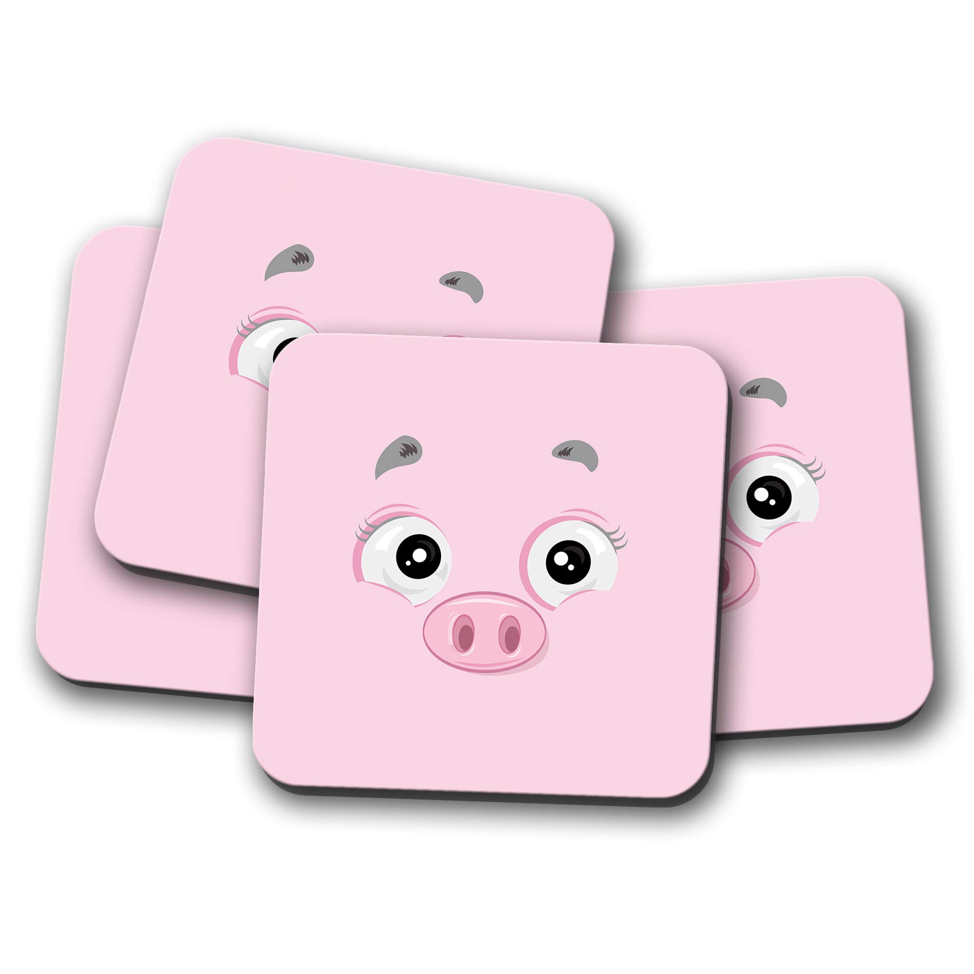 Destination Vinyl Ltd Multicolor 4 Set - Cartoon Pig Face Coaster - Pink Piglet Farm Farmer Animals #15957
