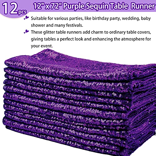 12 Packs 12 X 72 Inch Purple Sequin Table Runner Glitter Dining Table Runner For Birthday Wedding Engagement Bridal Baby Shower Bachelorette Holiday Celebration Party Supplies Decorations (Purple) #TOP1