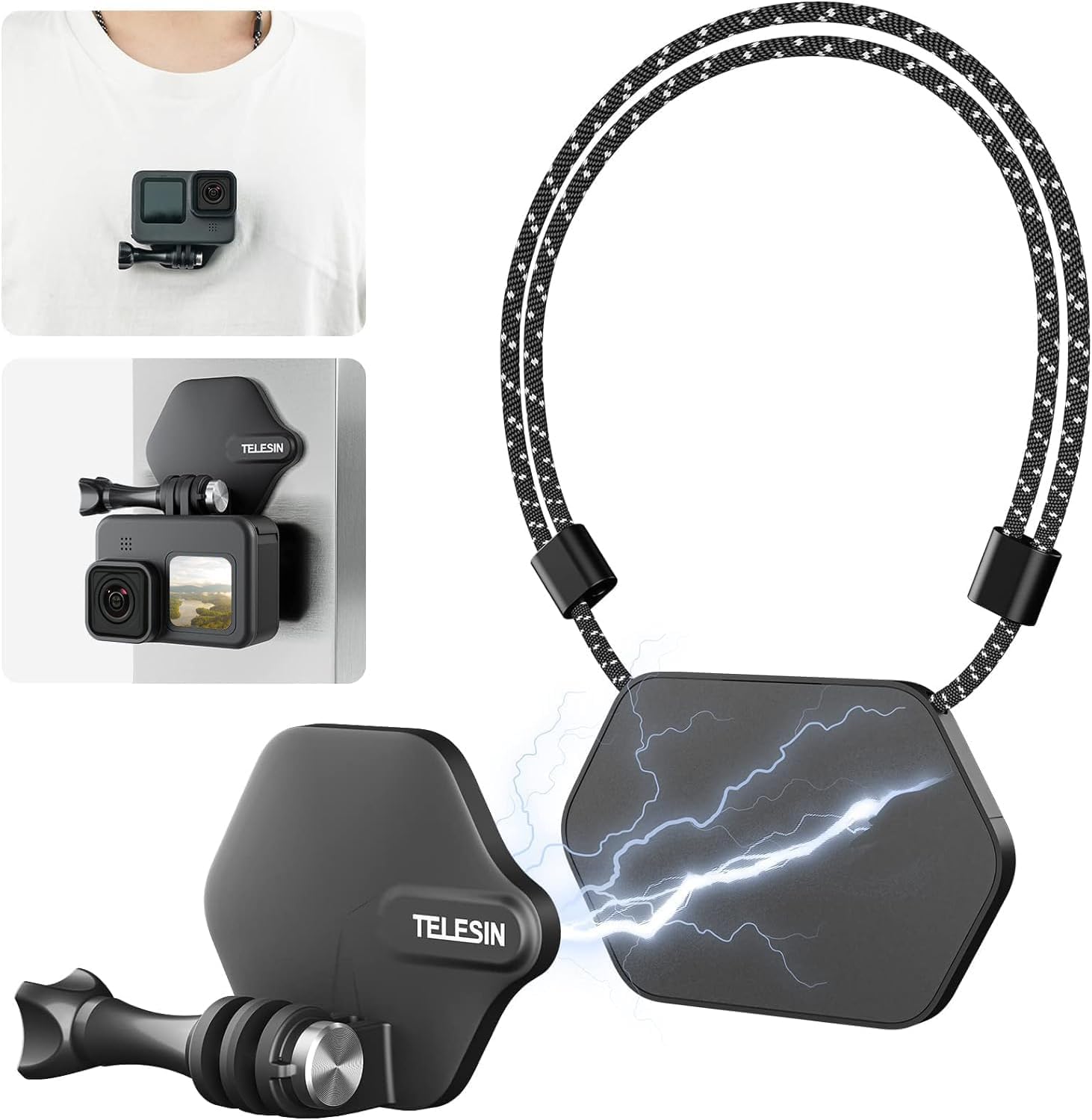 TELESIN 360° Magnetic Chest Mount + Neck Strap Necklace Lanyard, Magnet Body Mounts POV Selfie Holder Attach Accessories for GoPro Max Hero 13 12 11 Insta360 X5 X4 Ace Pro DJI Action 6/5 Pocket 3-picture-32