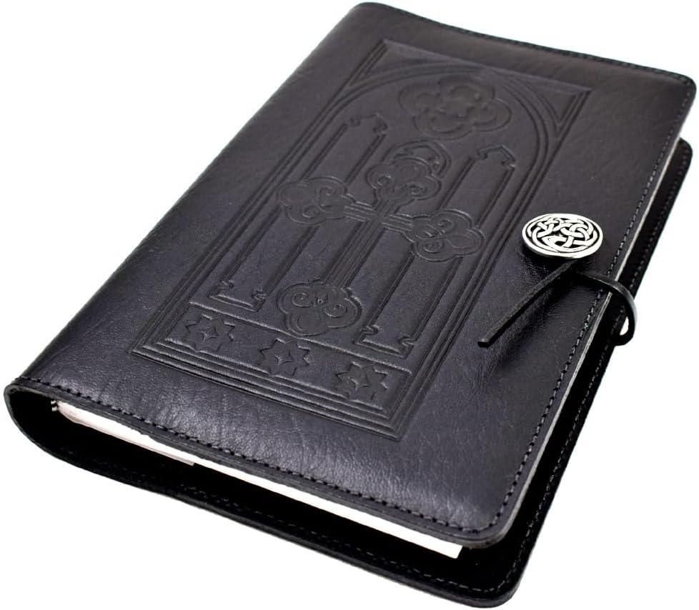 Gothic Cathedral Window American-Made Embossed Leather Drawing and Writing Journal, 6 x 9 Inch + Refillable Hard Cover A5 Insert
