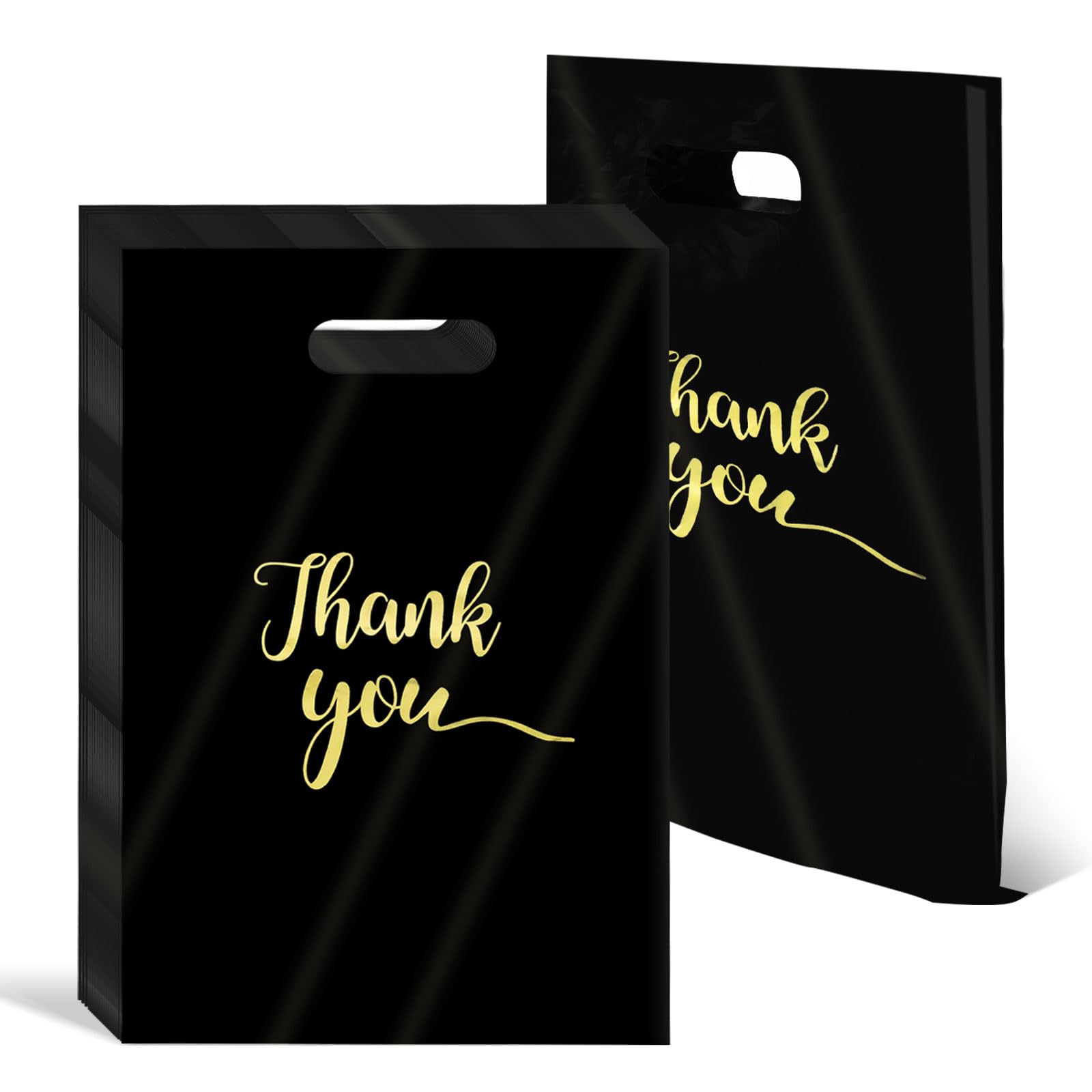 WhizToys 110Pcs Thank You Bags with Handles, 20x30cm, Black