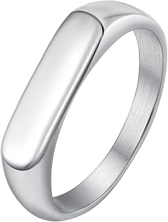 18K Gold Plated/Black Plated/Stainless Steel Square Shape Bar Ring for Women/Men 4.8mm Classical Simple Plain Band Rings Wedding Engagement Statement Jewelry Size 6-12(with Gift Box)
