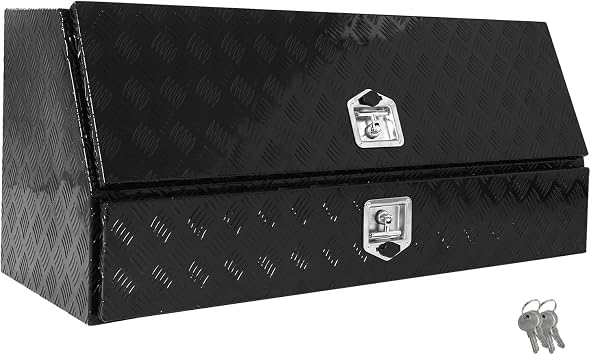 confote Aluminum Stripes Plated Truck Tool Box Pick Up Truck Bed Tool Box Truck Storage Box W/Lower Drawers Waterproof Toolbox Storage Organizer with T-Handle, Lock and Keys,48" x 17.7" x 20.8"-Black