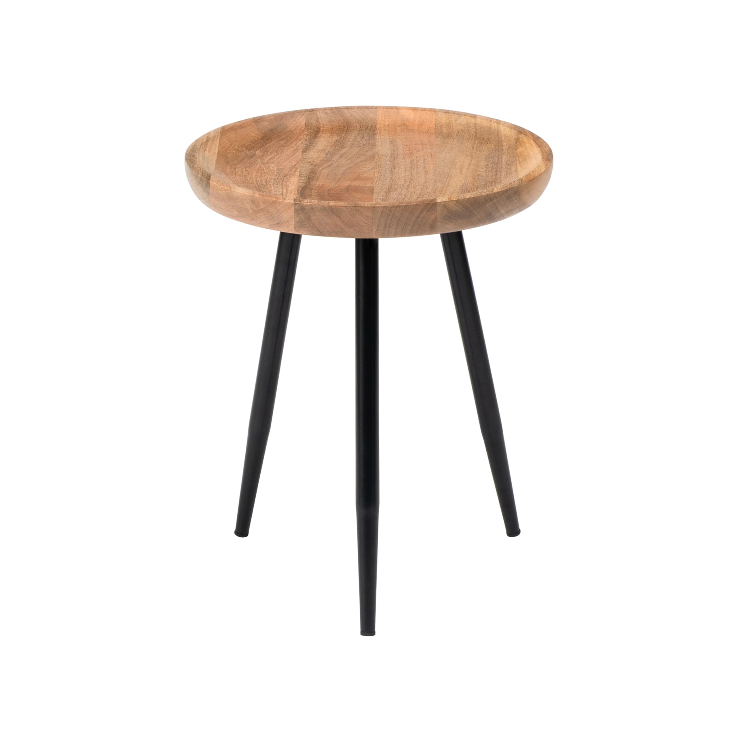 MH London Lydia Round Small End Table Side Table Solid Wood Natural top with Black Metal Legs Nightstand