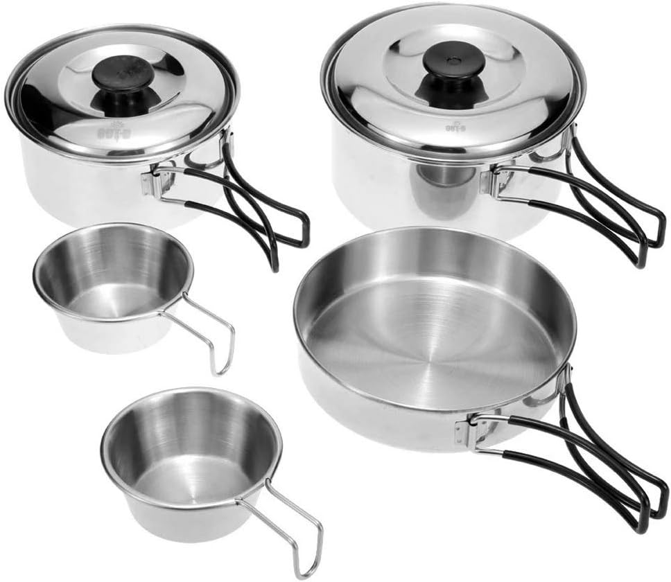 Outdoor Camping Cookware Set Camping Pot Outdoor Bowls Stainless Steel Camping Cooking Pot Pan Bowls with Foldable Handles